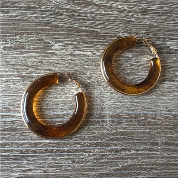 Elegant Brown Hoop Earrings N945 - Picture 2 of 4